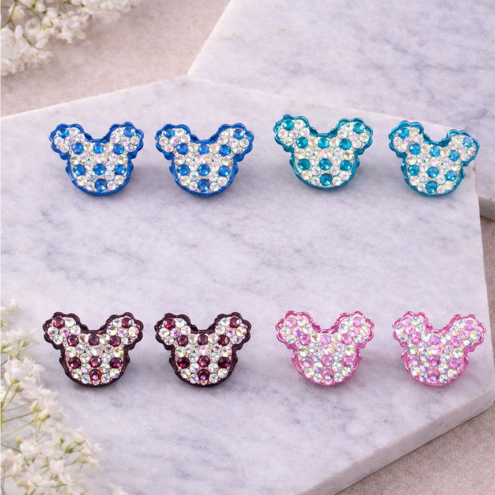 AB Crystal Mini Mickey Stud Earrings | Custom Color Sparkle